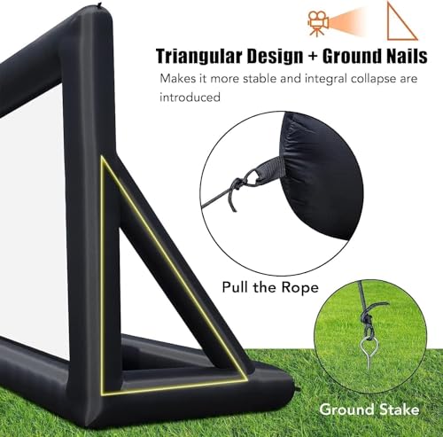 20FT/6.1m Inflatable Cinema Screen IPX4 | 250W High-Performance Blower & Paracord Anchoring System | Dual-Side 95% NTSC Projection for Stadium Events, Outdoor Cinemas, Festival Productions