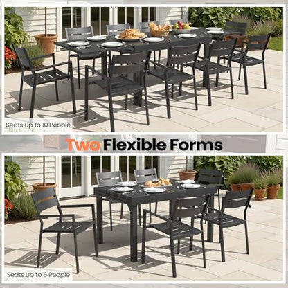 Pellebant 11-Piece Aluminum Outdoor Patio Dining Table Set for 10, Expandable Sturdy Table and Stackable Chairs with Armrest, Weather-Resistant for Deck Backyard Poolside