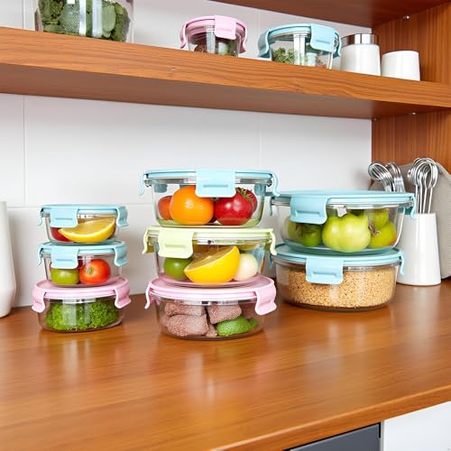 B.GUBOBOYA 12OZ Round Glass Food Storage Containers With Lids, 1.5 Cup Round Meal Prep Containers with Lid BPA-Free, Small Glass Food Bowl for Soup Leftover, Microwave, Dishwasher, Freezer Safe-4 Pack