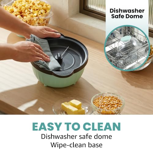 Elite Gourmet 4.5Qt. Stirring Popcorn Maker with Ceramic Coated Plate, Stirring Rod, Clear Cover Doubles as Serving Bowl, Butter Melting Tray, Up to 18 Cups, Makes Fresh Buttery Popcorn, Mint