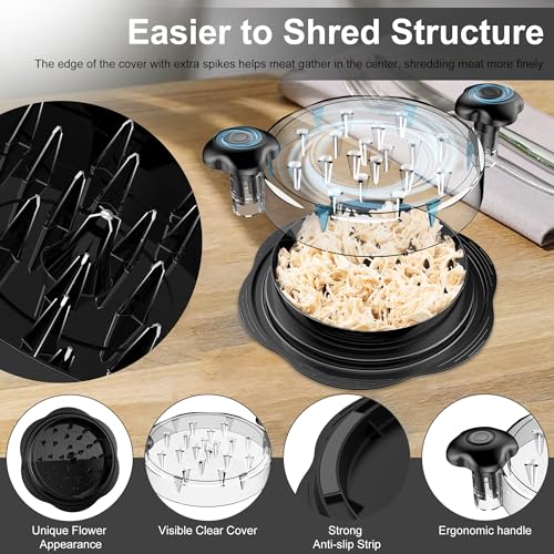 SURETIVIAN Chicken Shredder Tool Twist Large Chicken Breast Shredder with Brush&Fork, Visible Meat Shredder Machine, Strong Anti-Slip Strip, Ergonomic Handle, BPA Free, Suitable for Pork Beef Chicken