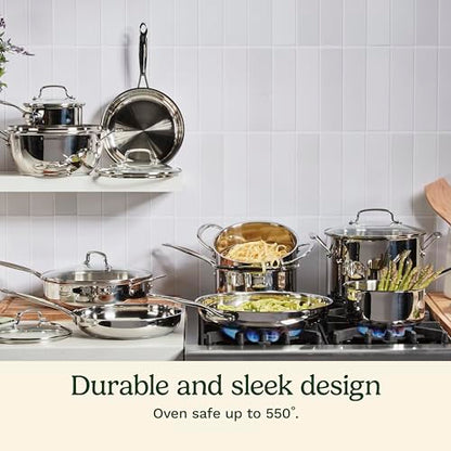 Cuisinart 17-Piece Stainless Steel Cookware Set, Chef's Classic Steel Collection with Pure Aluminum Core for Quick and Even Heat, Cool Grip Handles, Dishwasher Safe, 77-17N