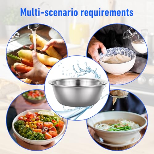 mekueeex Set of 12 Stainless Steel Mixing Bowls, Nesting Metal Prep Salad Bowl Bulk Kitchen Large Reusable Baking Food Container for Hotel Restaurant Home Cooking, Silver(8.66 x 3 Inch)