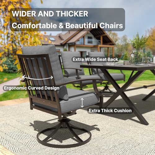 Gotland 14 Piece Outdoor Dining Set, Metal Outdoor Table and Swivel Chairs with X-Shaped Legs 1.5" Umbrella Hole, Patio Furniture Set with Waterproof Cushions, Patio Dining Sets for Deck Gray
