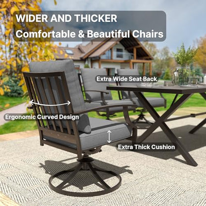 Gotland 14 Piece Outdoor Dining Set, Metal Outdoor Table and Swivel Chairs with X-Shaped Legs 1.5" Umbrella Hole, Patio Furniture Set with Waterproof Cushions, Patio Dining Sets for Deck Gray