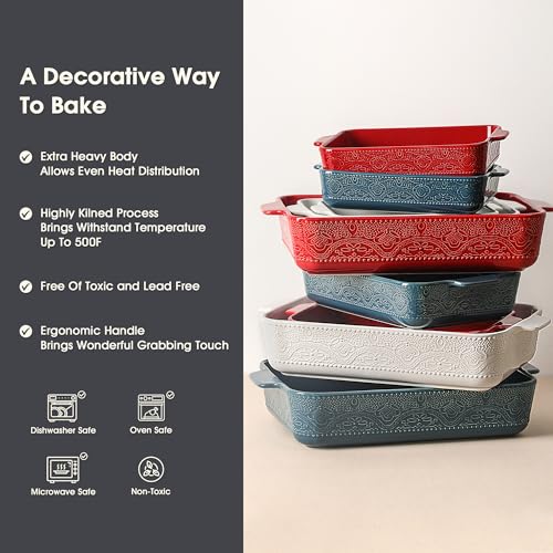 Ceramic Baking Dish Set of 3, Casserole Dishes for Oven, Ideal for Baking, Stewing, Roasting, and Holiday Feasts. The Gift for Mother's Day, Thanksgiving, Christmas, or Housewarming(Bright White)