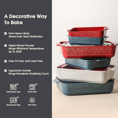 Ceramic Baking Dish Set of 3, Casserole Dishes for Oven, Ideal for Baking, Stewing, Roasting, and Holiday Feasts. The Gift for Mother's Day, Thanksgiving, Christmas, or Housewarming(Bright White)