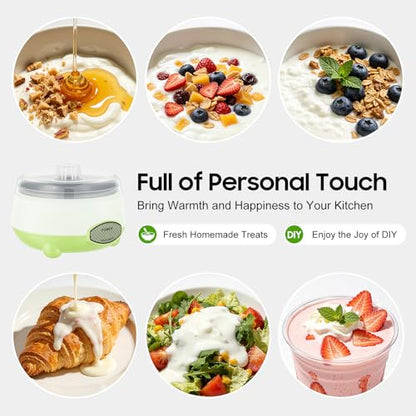 Yogurt Maker Electric, 1L Homemade Probiotic Yogurt Machine, Small Countertop Rice Wine Natto Maker, White Green