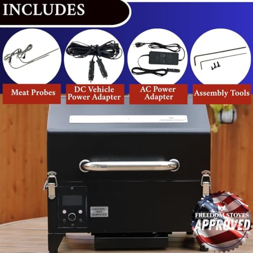 Portable Electric Smoker Grill by Freedom Stoves – 12V/120V Pellet BBQ for Camping, Tailgating & Backyard | Digital Control, Dual Probes, 8.5LB Hopper