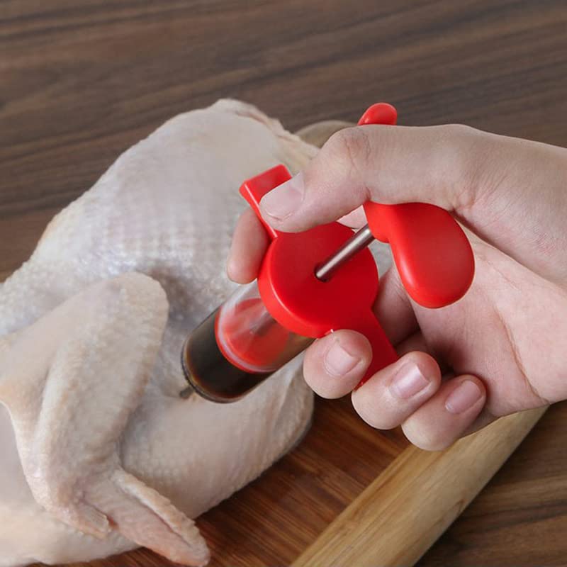 Meat Injector Kit, Plastic Marinade Turkey Injector Syringe with Screw-on Meat Needle for BBQ Grill,1-oz,with 2 Professional Needles,1 Cleaning Brush,3 Extra O-Rings,1 Brush For Basting