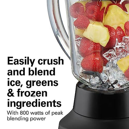 Hamilton Beach Wave Action Blender for Smoothies, Stainless Steel Ice Sabre Blades, 40oz Glass Jar, 800 Watts, Quiet Design, Black (58175)