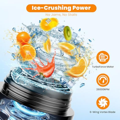 Personal Size Portable Blender for Shakes & Smoothies, 17oz Mini Small Smoothie Blender with On Go Lid & Sip Lid, 26000RPM Rechargeable Cordless Electric Blender for Travel Gym Office (Black)