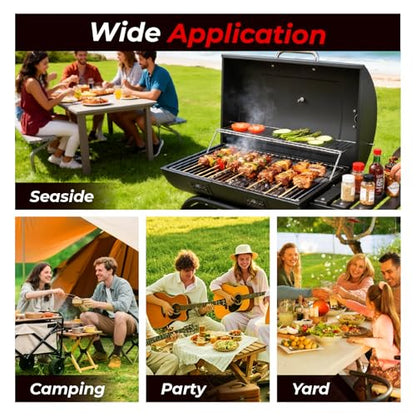 Outvita Barrel BBQ Charcoal Grill with Warming Rack & Dual Prep Table Black