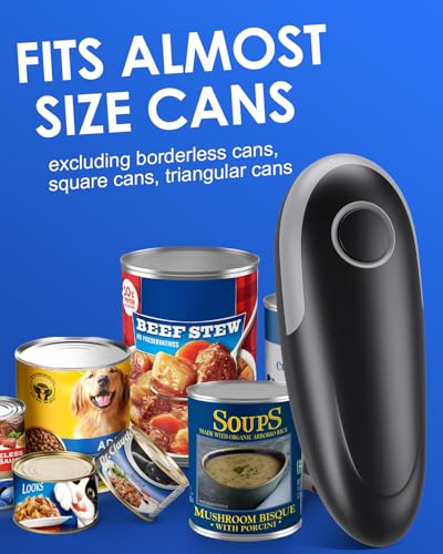 Electric Can Opener, One-Touch Automatic Can Opening with Smooth Edges, Food Safety Handheld Battery-Operated Can Opener for Kitchen and Seniors, Arthritis, Hands Free, Lid Remover, Kitchen Gadgets