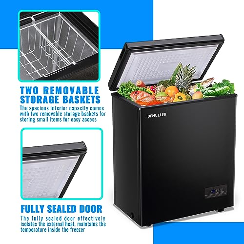 DEMULLER Chest Freezer 4.0 CU. FT Ultra-low Temperature Deep Freezers (Down to -12 ℉) with TWO Removable Baskets Accurate Display of Cabinet Temp Freestanding Black