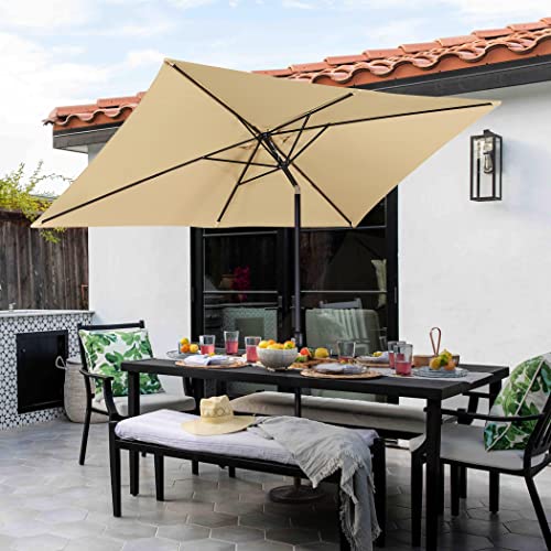Yaheetech 6.5x10FT Rectangular Outdoor Patio Umbrella Large Market Umbrella w/Push Button Tilt & Crank Lift System & 6 Sturdy Ribs for Garden/Lawn/Beach/Pool/Deck/Backyard - Tan
