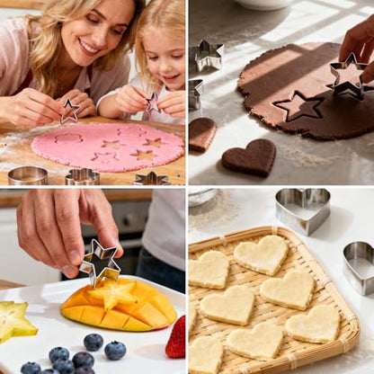 HIWRBDTI 30PCS Mini Cookie Cutters Shapes Set with Box for Kids, Small Stainless Steel Star Triangle Cookie Cutter Variety Pack, for Tiny Polymer Clay, Fruit