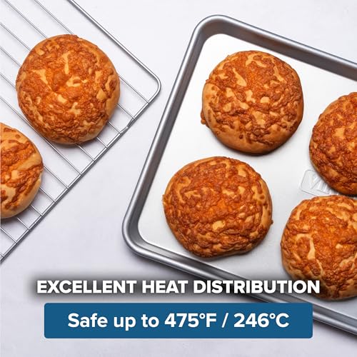 Viking Premium 5-Piece Nonstick Ceramic Baking Pans Set, Made without PFAS, Heavy Gauge Aluminized Steel Bakeware, Baking Sheet, Cooling Rack, Loaf, Muffin and Square Pan, Oven Safe for 475F, Silver