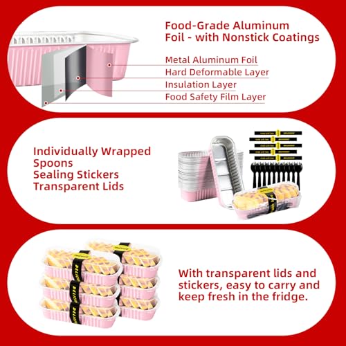 Orlashop 30 Pack Pink Disposable Rectangular Aluminum Foil Loaf Pans with Lids,6.8oz Mini Cake Pans for Baking, Loaf Baking Pans, Small Cake Container