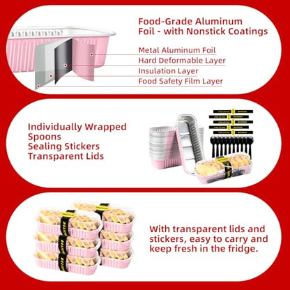 Orlashop 30 Pack Pink Disposable Rectangular Aluminum Foil Loaf Pans with Lids,6.8oz Mini Cake Pans for Baking, Loaf Baking Pans, Small Cake Container