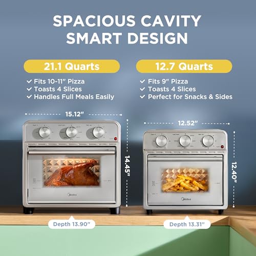 Midea Neo Air Fryer Toaster Oven Combo with Air Fry, Toast, Pizza, Broil, Bake, and Reheat Functions, 21.1 Quarts, Stainless Steel