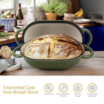 UFEH Dutch Oven for Bread Baking – Premium Cast Iron Pot with Lid – Perfect for Sourdough, Artisan Loaves & No-Knead Bread – 2 QT / 1.9L (Enameled, Round, Oven & Stovetop Safe), Green