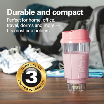 Hamilton Beach Portable Blender for Shakes and Smoothies, 14 Oz BPA Free Travel Cup & Lid, Durable Stainless Steel Blades, Personal Smoothie Blender, Coral (51171)