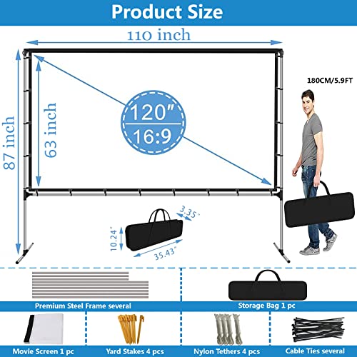 GZKYYLEGS Projector Screen with Stand 120 Inch Foldable Portable Movie Screen 16：9 HD 4K Double Sided Projection Movies Screen with Carry Bag for Indoor Outdoor Home Theater Backyard Cinema Travel