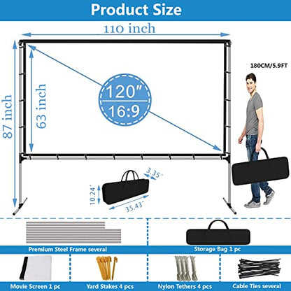 GZKYYLEGS Projector Screen with Stand 120 Inch Foldable Portable Movie Screen 16：9 HD 4K Double Sided Projection Movies Screen with Carry Bag for Indoor Outdoor Home Theater Backyard Cinema Travel