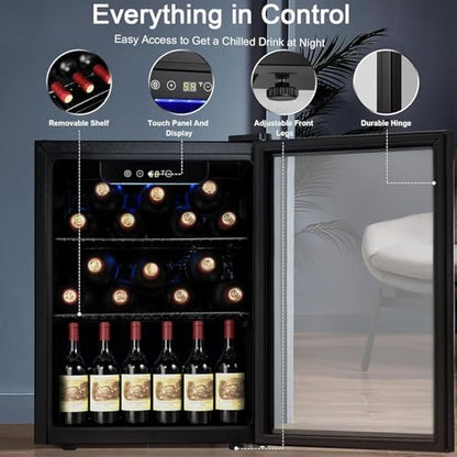 Antarctic Star Wine Cooler, Beverage Refrigerator, 16 Bottle Freestanding Quiet Wine Cellar Front Glass Door for Home and Bar, Digital Temp Control, 1.71 Cu.Ft.