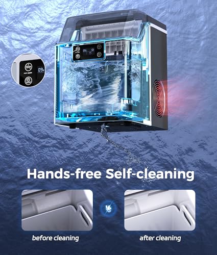 ecozy Portable Ice Cube Maker Countertop, 45 Lbs/Day, Self-Cleaning