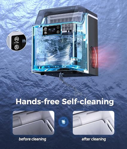 ecozy Portable Ice Cube Maker Countertop, 45 Lbs/Day, Self-Cleaning
