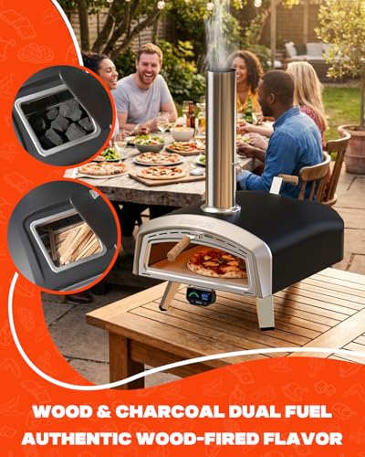 Mimiuo Smart 16 Inch Pizza Oven with Digital Temperature Display – Outdoor Charcoal Wood Pizza Oven with 3 Cooking Modes (Classic/Neapolitan/Custom), Celsius/Fahrenheit Switch, Color-Coded Guide