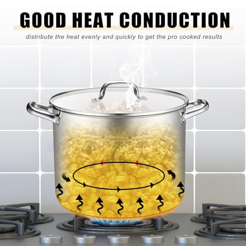 TeamFar 16QT Stock Pot, Stainless Steel Stockpot Large Induction Cooking Pot with Lid & Tri-ply Bottom, for Soup Seafood Cooking, Sauce Canning, Non Toxic & Heavy Duty, Various Stovetops Suitable