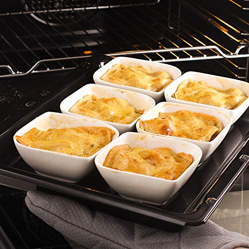 DOWAN Ramekins 8 oz Oven Safe, Creme Brulee Ramekin, Semi-Square Dessert Bowls, Small Serving Bowls, Porcelain Sauce Souffle Dishes, Dipping Custard Cups, Set of 6, Soft White