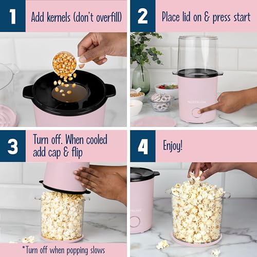 Nostalgia 8-Cup Hot Air Popcorn Maker & Bowl - 2-In-1 Bowl & Lid, 2 oz Measuring Cup - Oil-Free Pop Corn for Movie Night, Snacks, Birthday Parties, and More - Pink