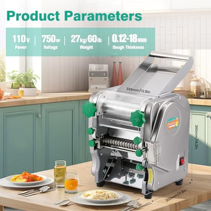 Newhai 750W Commercial Electric Pasta Maker, 2.5mm Round + 2mm/6mm Blade