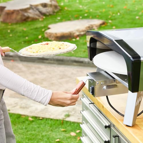 MELLCOM 20 Inch Outdoor Gas Pizza Oven, 360° Auto Rotating Pizza Stone with Pull Out Handle, Includes Pizza Peel & Carry Bag, Portable Stainless Steel Propane Pizza Oven for Backyard, Camping, Grill