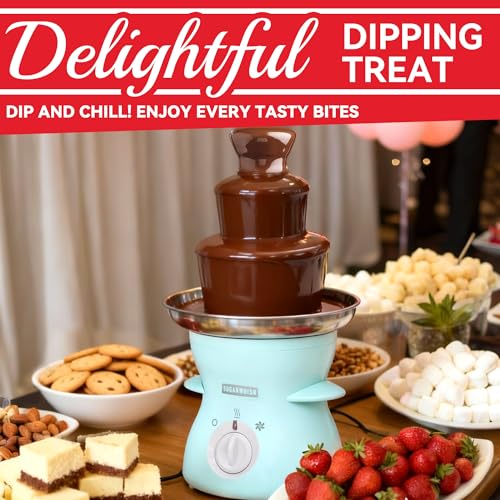 SugarWhisk 3 Tier Mini Chocolate Fountain Machine, Easy to Use & Clean, Great for Parties, Events & Weddings, 22 Oz Capacity, Aqua