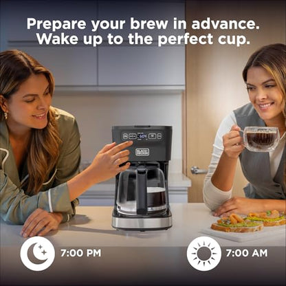BLACK+DECKER CAFÉCRAFT 12-Cup Programmable Coffee Maker, Stainless Steel Drip Coffeemaker with Vortex Showerhead, Strength Selector, Sneak-A-Cup, Keep Warm