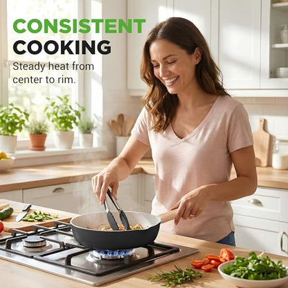 NutriChef 14-Piece Non-Stick Ceramic Cookware Set - Induction Safe Pots and Pans with Glass Lids, Cool-Touch Handles, Even Heat Distribution, Dishwasher Safe, Includes Ladle, Tong, Spatula (Black)