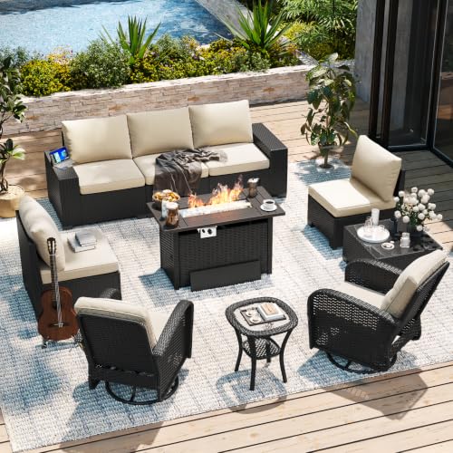 Aoxun 10-Piece Widen Armrests Patio Furniture Set with 44" Fire Pit Table
