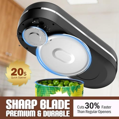 Electric Can Opener, One Touch Automatic Smooth Edge, Hands Free Side Cut Can Opener for Seniors, Battery Operated, Fits Most Cans, Safe & Easy to Use, Food Safe, Easy Clean Kitchen Gadget (Black)