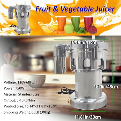 DINENOVATE Commercial Centrifugal Juicer Machine 750W, Stainless Steel Electric Fruit & Vegetable Juice Extractor with Automatic Pulp Separation (11-30 lb/min) for Restaurant & Bar