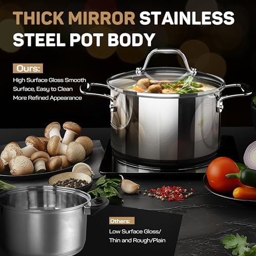 Ciwete 11-Piece Tri-Ply Stainless Steel Pots and Pans Set, 18/10 Stainless Steel Cookware Set with Steamer Insert, Induction Kitchen Cookware Sets with Cool Ergonomic Handles, Dishwasher, Oven Safe