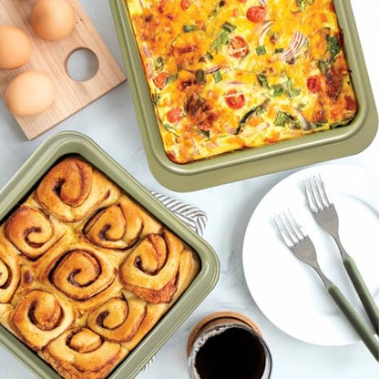BETTERBEAUTY Nonstick Bakeware Set 10 Pcs, Professional Kitchen Bicolor Baking Pans Set with Cookie Sheets, Muffin Pan, Loaf Pan, Cake Pan and Cooling Rack, Dishwasher Safe, 0.8mm Thick, Heavy Duty