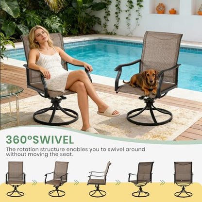 LVUYOYO 5-Piece Outdoor Patio Dining Set, Textilene Swivel Chairs & Round Table Set, All-Weather Table and Chairs Set with Umbrella Hole for Backyard, Garden,Balcony,Porch (Brown)