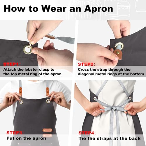 BeLuyi chef apron bib tool apron for man woman cross back straps with 4 pockets for kitchen cooking gardening baking working(black)