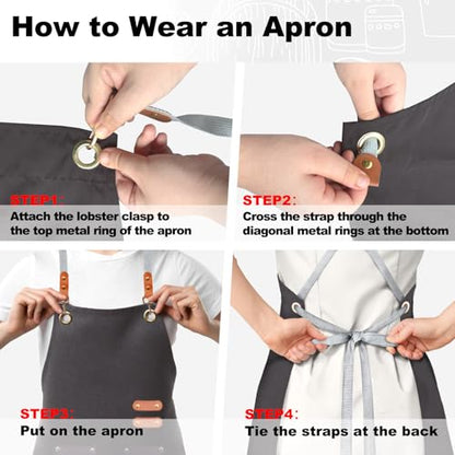 BeLuyi chef apron bib tool apron for man woman cross back straps with 4 pockets for kitchen cooking gardening baking working(black)