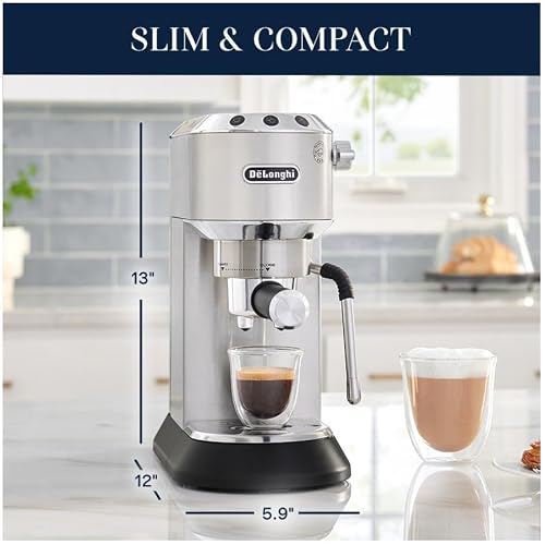 De’Longhi Dedica Arte Espresso Machine with My LatteArt Steam Wand (Milk Frother), 15-Bar Pump & 3-Level Temp Control - Compact Espresso Maker for Latte & Cappuccino - Italian Stainless Steel Design